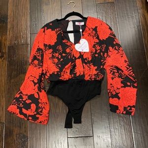 Black and Red Floral Bell Sleeve Buddy Love Top